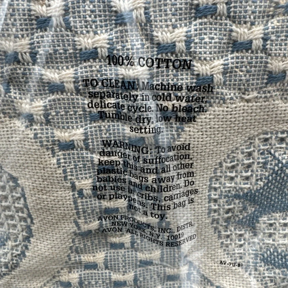Vintage Avon Afghan Woven Throw With Fringe Grandma Core Cottage hearts Blue NIB